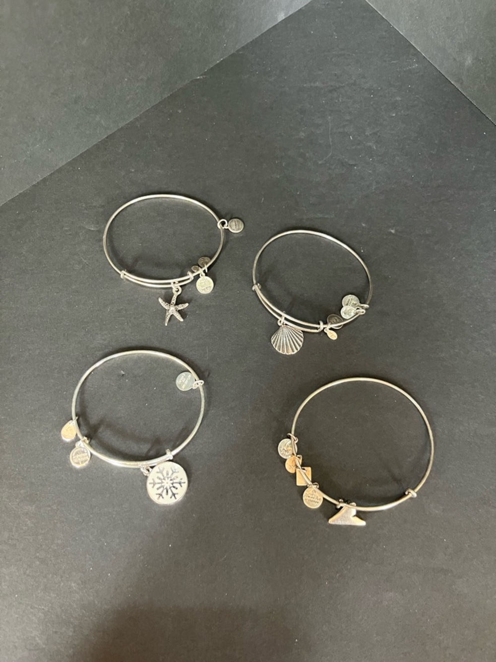 Alex and Ani Silver Tone Bangle Bracelets lot of 4 Coastal & Seasonal Charms